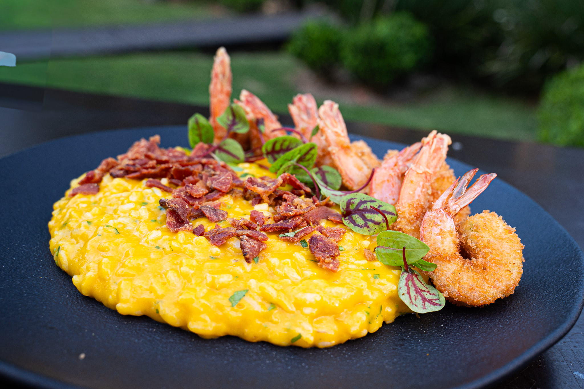 Camarão crocante com risoto de cabotiá 